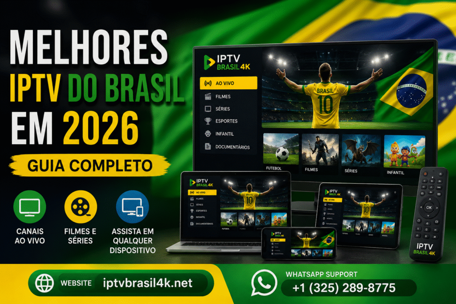 Melhores IPTV do Brasil em 2026 exibidas em Smart TV, notebook, tablet e smartphone com canais ao vivo, filmes e séries em alta qualidade.
